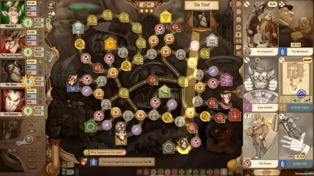 Gremlins, Inc. — PC screenshot: A board filled with circular spaces and player markers