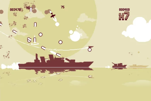 LUFTRAUSERS — PC screenshot: Aerial combat with ships below