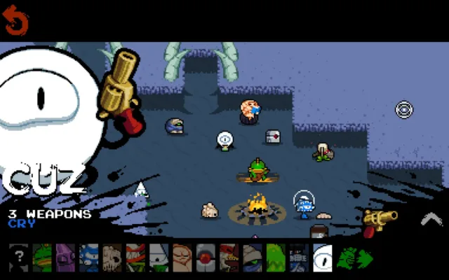 Nuclear Throne — PC screenshot: A character selection screen over a rocky battlefield