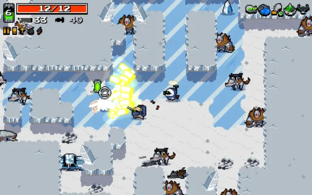 Nuclear Throne — PC screenshot: A firefight in a snowy region