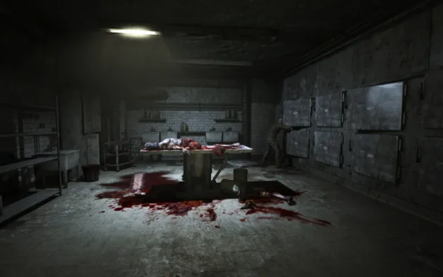 Outlast — PC screenshot: A blood-stained room with equipment