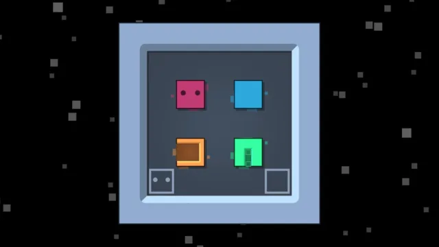 Patrick's Parabox — PC screenshot: Colored blocks inside a black recursive space