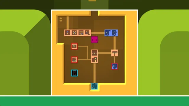 Patrick's Parabox — PC screenshot: Small colored blocks inside orange and green rooms