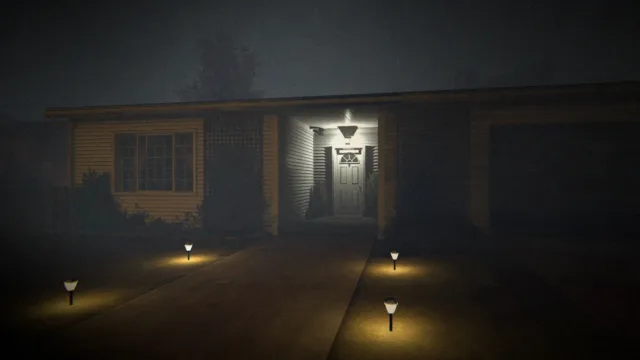 Phasmophobia — PC screenshot: A building entrance at night