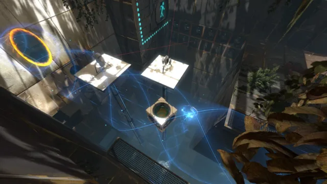 Portal 2 — PC screenshot: Glowing portals inside a puzzle room