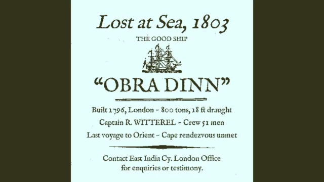 Return of the Obra Dinn — PC screenshot: A newspaper notice about the missing ship