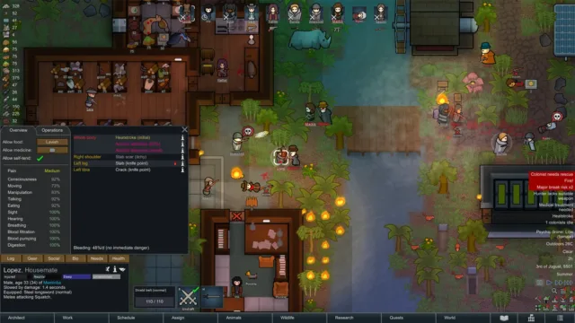 RimWorld — PC screenshot: A colony viewed with the management interface