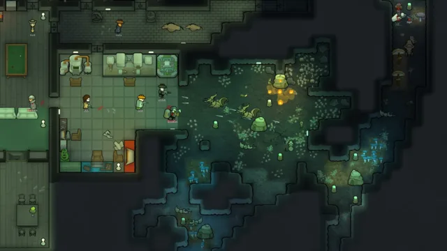 RimWorld — PC screenshot: An underground colony with rooms and corridors