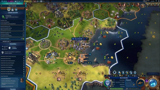 Sid Meier's Civilization VI — PC screenshot: A world map with city-management controls