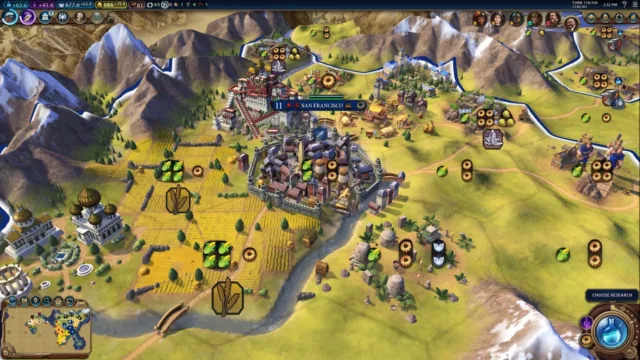 Sid Meier's Civilization VI — PC screenshot: A developed city and surrounding districts