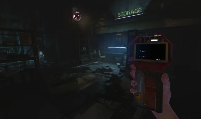 SOMA — PC screenshot: A handheld device facing a dark doorway