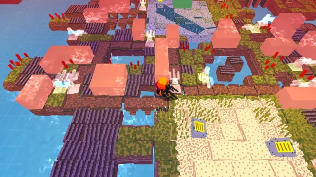 Stephen's Sausage Roll — PC screenshot: Connected puzzle islands and narrow paths