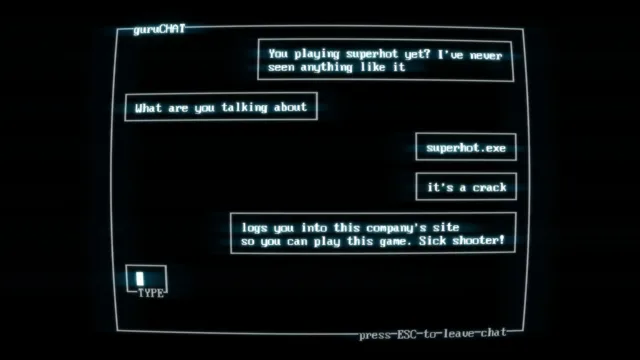 SUPERHOT — PC screenshot: A computer message within the game