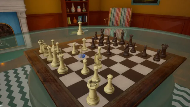 Tabletop Playground — PC screenshot: Chess pieces on a wooden board