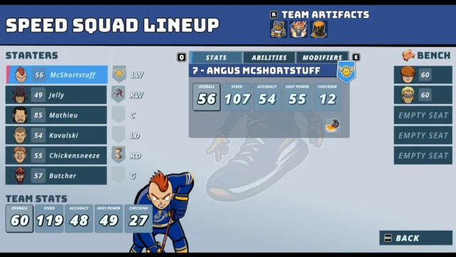 Tape to Tape — PC screenshot: A team lineup and upgrade interface