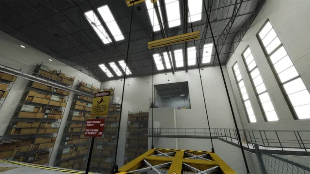 The Stanley Parable: Ultra Deluxe — PC screenshot: A large interior with yellow railings