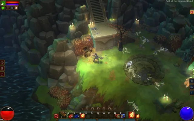 Torchlight II — PC screenshot: A crowded battle in an underground area