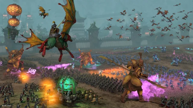 Total War: WARHAMMER III — PC screenshot: A battle with flying creatures and large formations