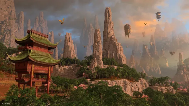 Total War: WARHAMMER III — PC screenshot: A monumental stone structure in a desert