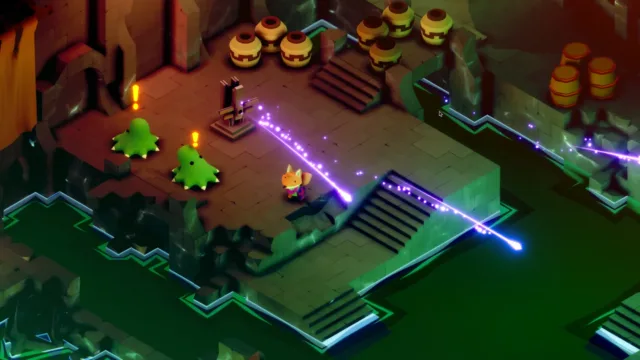 TUNIC — PC screenshot: A fight in an underground chamber