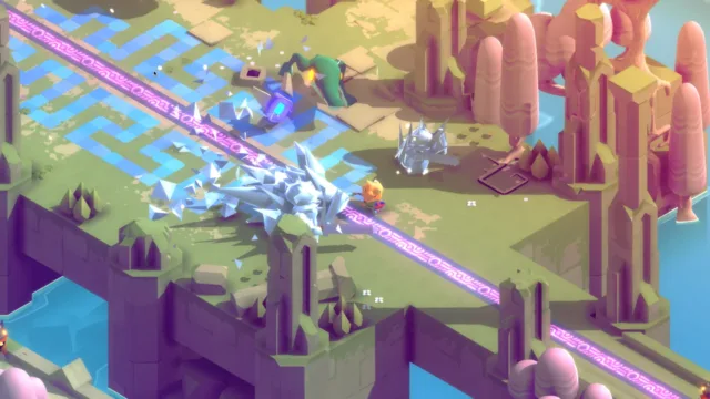 TUNIC — PC screenshot: A luminous structure in a ruined courtyard