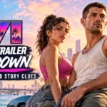 GTA 6 launch trailer breakdown featuring Jason and Lucia with a bright Vice City skyline and seven hidden story clues