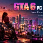 GTA 6 PC release date editorial banner showing a neon-lit Vice City-inspired skyline, sports car and gaming PC, highlighting an unconfirmed early 2027 launch report.