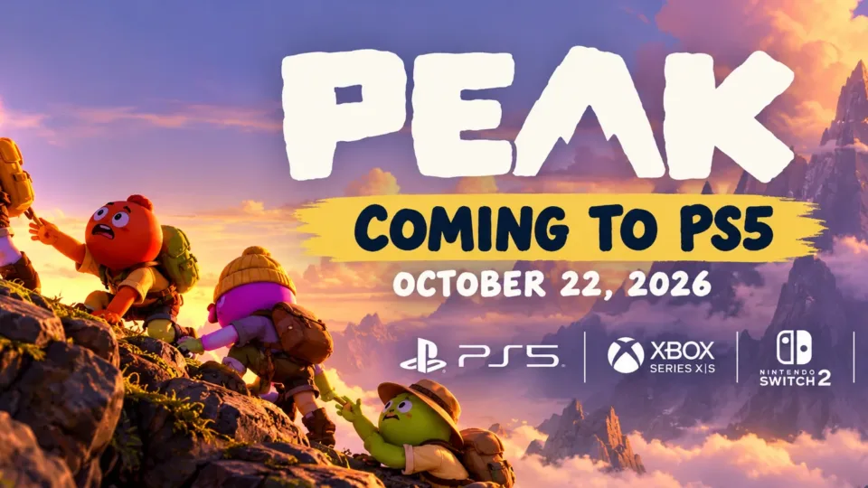 PEAK PS5 release date October 22, 2026, featuring four climbers and crossplay support for Xbox, Nintendo Switch 2 and PC.